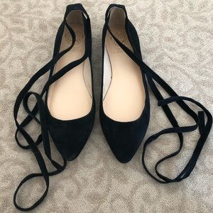 Vince Camuto Black Suede Lace Up Flats Size 7.5